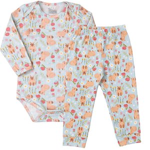Conjunto Body Capivara Flores