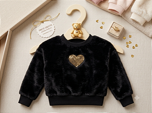 Blusa Fleece Preta com Coração