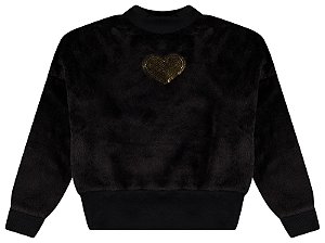 Blusa Fleece Preta com Coração