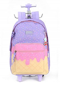 Kit Mochila de rodinhas e Lancheira com Alça Sorvetinho Roxo Luxcel