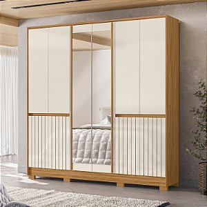 Roupeiro Moval Alasca 6 Portas e 4 Gavetas com Espelho e Pes