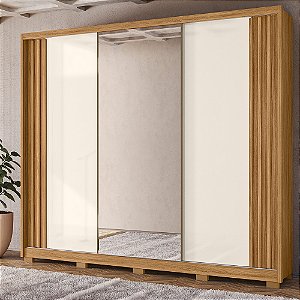 Roupeiro Moval Arizona 3 Portas de Correr com Espelho e 6 Gavetas e Pés
