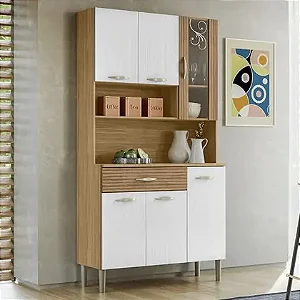 Kit Cozinha Parana 6 Portas e 1G 91 cm Golden Freijo Supremo Cp Ripado Freijo