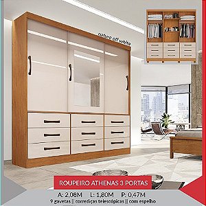 Roupeiro Biachi Athenas 3 Portas e 9 Gavetas com Pes