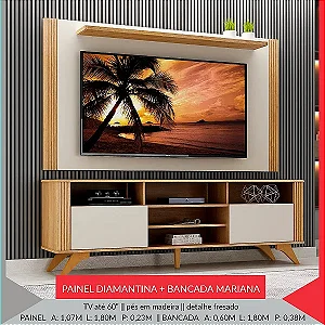 Conjunto Rack+Painel Valdemoveis Mariana 180 de largura tv ate 60