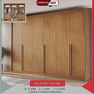 Roupeiro Bianchi Casal 100% MDF Master 6 Portas e 6 Gavetas com pes