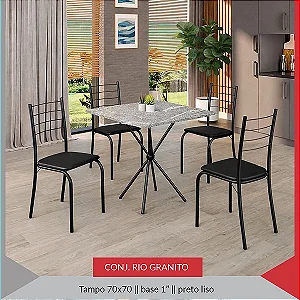Mesa Tubolar Teixeira Rio 4 Cadeiras Granito 70x70