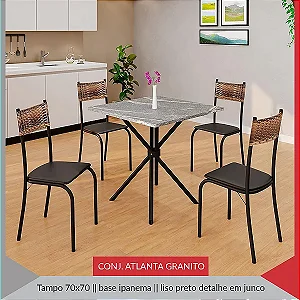Mesa Tubolar Teixeira Atlanta 4 Cadeiras Granito 70x70