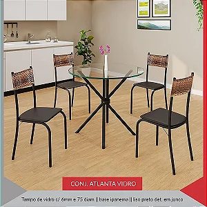 Mesa Tubolar Teixeira Atlanta 4 Cadeiras Vidro 70x70