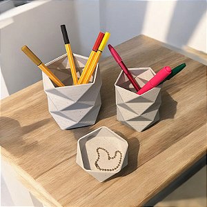 Kit Organizador Geométrico 3D - Conjunto 3 Peças Decorativas Minimalistas