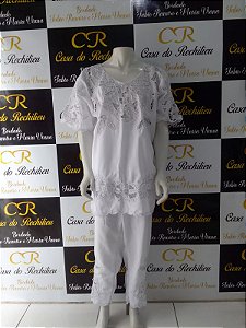 Conjunto Masculino Rechilieu branco  e fio prata 3 peças