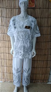 Conjunto Masculino Rechilieu branco  e fio prata 3 peças