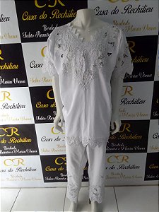 Conjunto Masculino Rechilieu branco  e fio prata 3 peças