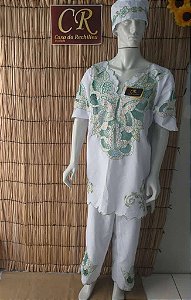 Conjunto Masculino Rechilieu verde e fio dourado   3 peças