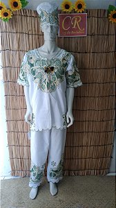 conjunto Masculino Rechilieu verde e fio dourado   3 peças