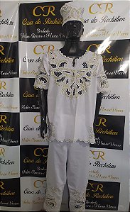 conjunto Masculino Rechilieu Branco  e fio dourado 3 peças