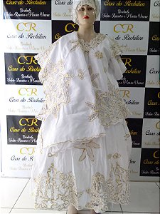 Baiana Rechilieu Branco  e fio dourado    6 peças