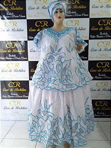 Baiana Rechilieu Azul   e fio Prata    6 peças