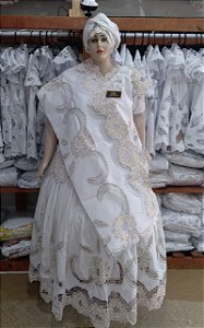 Baiana Rechilieu Branca e fio Dourado6 peças