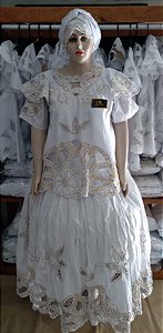 Baiana Rechilieu Branca e fio Dourado6 peças