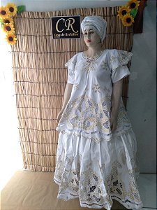 Baiana Rechilieu Branca  e fio Dourado  6 peças