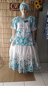 Baiana Rechilieu Azul e fio prata com pintura azul 6 peças