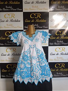 Bata ponto cheio azul e fio prata com pintura