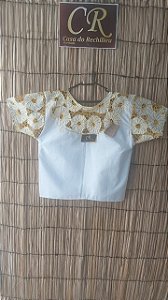 camisu Rechilieu branco amarelo e fio dourado