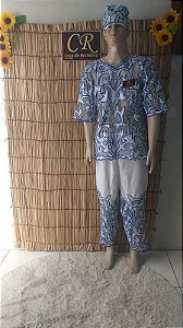 Conjunto Masculino Rechilieu azul e fio Prata   3 peças