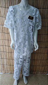 Conjunto Masculino Rechilieu Branco e fio Prata   3 peças