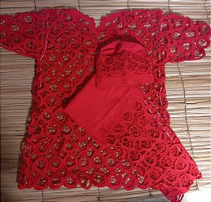 Conjunto Masculino bordado vermelho 3 peças