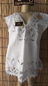 Vestido bordado barnco com fio prata peça unica