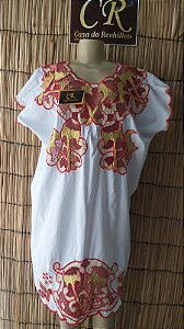 Vestido bordado vermelho com fio dourado peça unica
