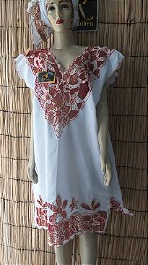 Vestido bordado vermelho com fio dourado peça unica