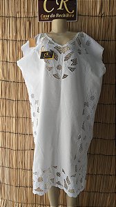 Vestido bordado branco com fio prata peça unica