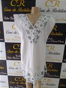 Vestido bordado branco cm fio prata  peça unica