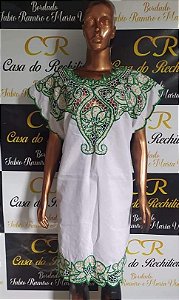 Vestido bordado verde com fio dourado peça unica