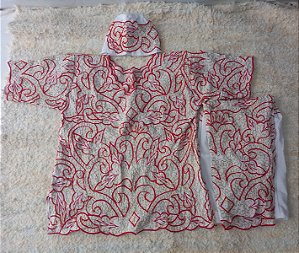 Conjunto Masculino bordado vermelho com fio dourado 3 peças