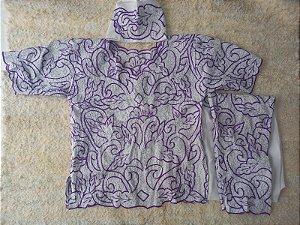 Conjunto Masculino bordado azul com fio prata 3 peças