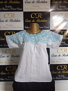 camisu bordado azul om fio prata