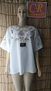camisu bordado  branco com fio prata