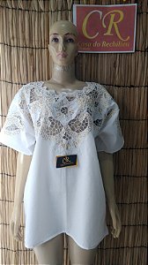camisu bordado  branco com fio dourado