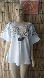 camisu bordado  branco com fio dourado