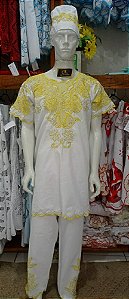 Conjunto Masculino bordado amarelo com fio dourado 3 peças
