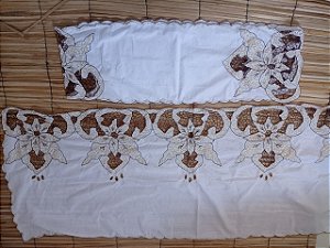 Conjunto pano da costa & pano de cabeça marrom com fio dourado