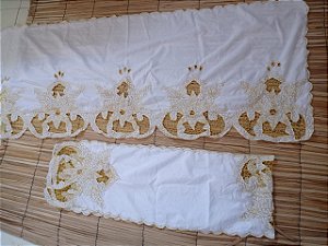 Conjunto pano da costa & pano de cabeça amarelo com fio dourado