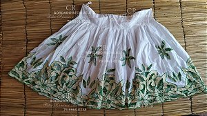 Saia bordada verde com fio dourado  5mt de roda