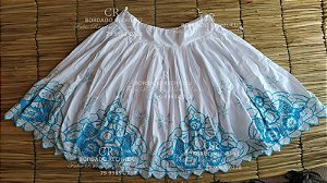 Saia bordada azul com pintura e fio prata  5mt de roda