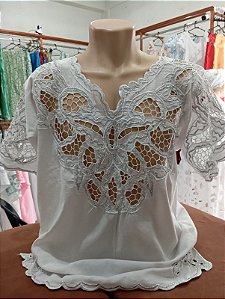 camisu bordado branco com fio prata