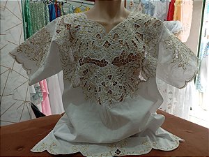 camisu bordado branco com fio dourado